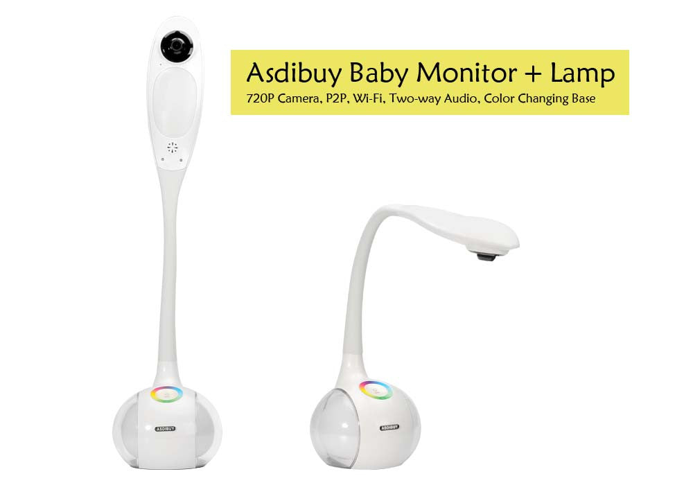 Asdibuy Baby Monitor + Lamp - 720P Camera, P2P, Wi-Fi, Two-way Audio, Color Changing Base