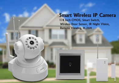 Smart Wireless IP Camera - 1/4 Inch CMOS, Smart Switch, Wireless Door Sensor, IR Night Vision, Remote Viewing, H.264