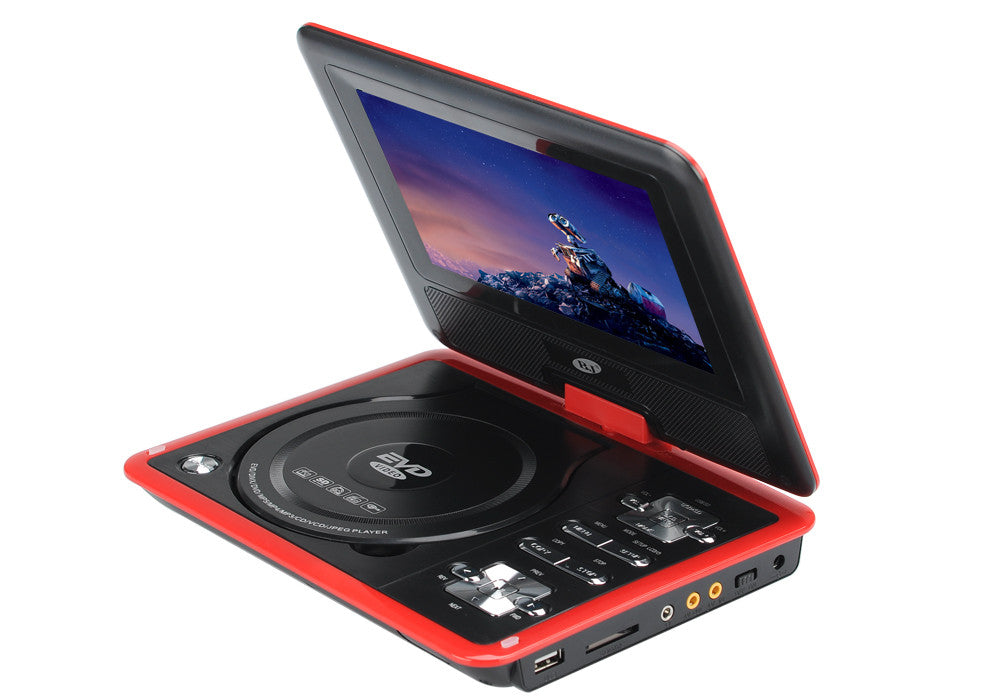 7 Inch Portable DVD Player with Game Function - Rotatable Screen, TFT Color Display, eBook, Game Controller (Red)