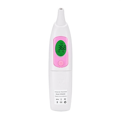 Digital Infrared Ear Thermometer - 3 Color Backlit Display, Auto Power Off, Temperature Unit Conversion, Fever Alarm (Pink)