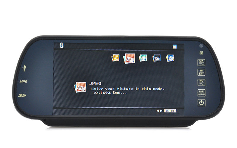 Rear View Mirror Monitor and Multimedia MP4 Player - 7 Inch, Handsfree, Bluetooth