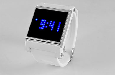 Blue LED Touch Screen Wrist Watch - Time, Date, White Strap
