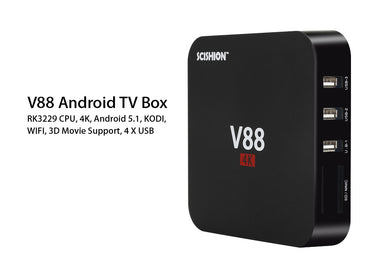 SCISHION V88 Android TV Box  - RK3229 CPU, 4K, Android 5.1,  KODI,  WIFI,  3D Movie Support, 4 X USB, SD Card Slot